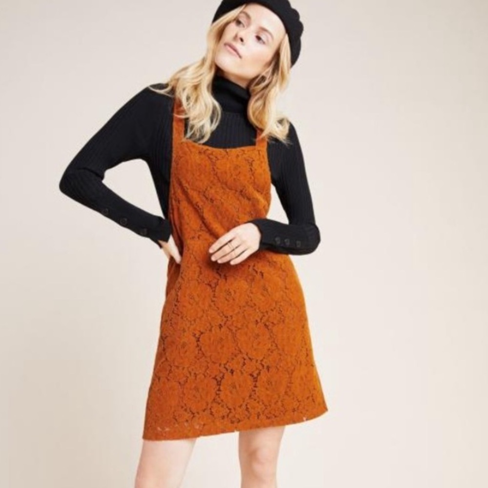 Anthropologie Dolan Hattie Lace overall dress in bronze XS
